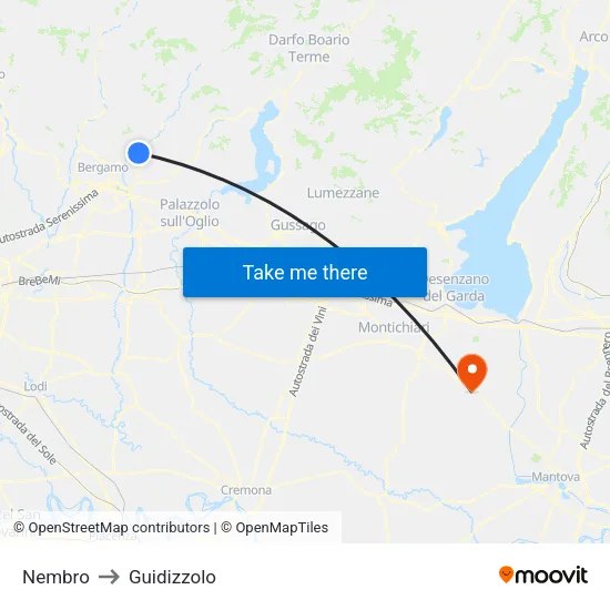 Nembro to Guidizzolo map