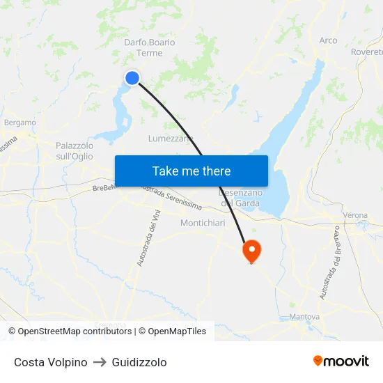 Costa Volpino to Guidizzolo map