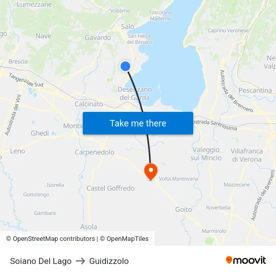 Soiano Del Lago to Guidizzolo map