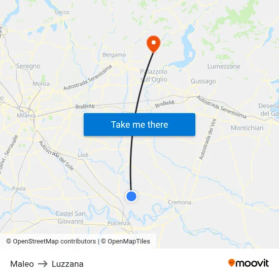 Maleo to Luzzana map