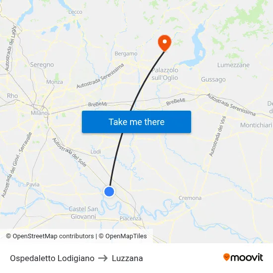 Ospedaletto Lodigiano to Luzzana map
