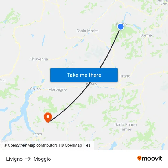 Livigno to Moggio map