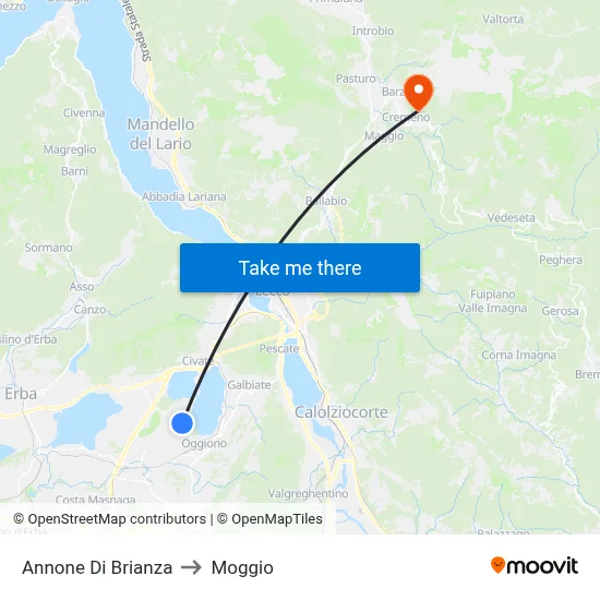 Annone di Brianza to Moggio map