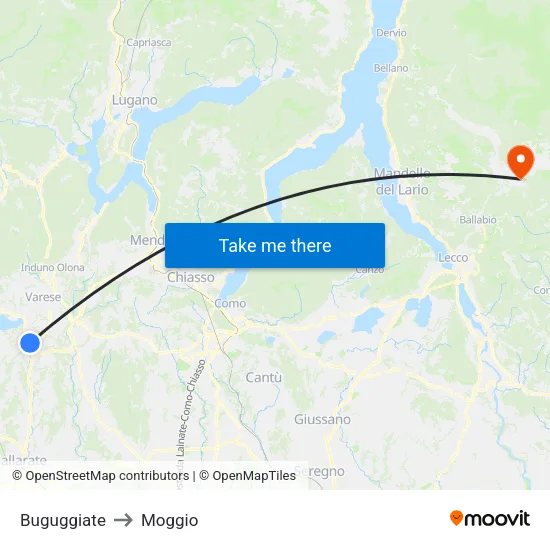 Buguggiate to Moggio map