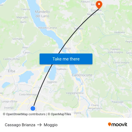 Cassago Brianza to Moggio map