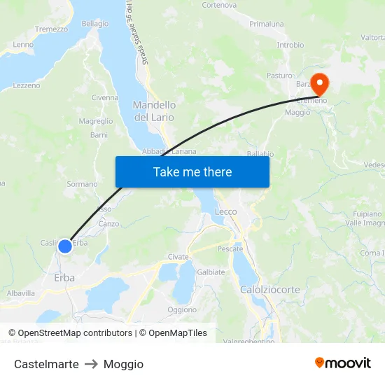 Castelmarte to Moggio map