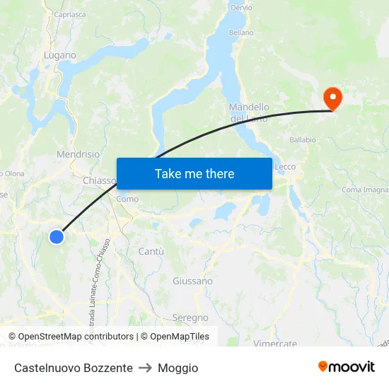 Castelnuovo Bozzente to Moggio map