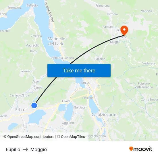 Eupilio to Moggio map