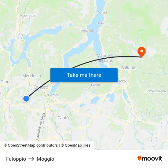 Faloppio to Moggio map