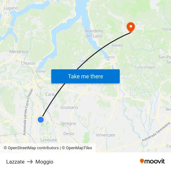 Lazzate to Moggio map