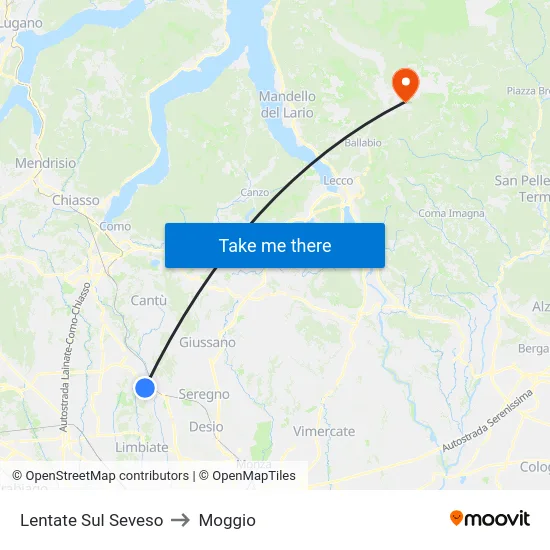Lentate Sul Seveso to Moggio map