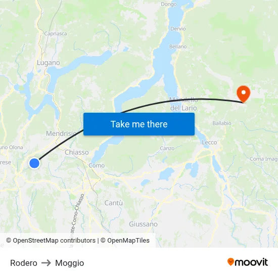 Rodero to Moggio map