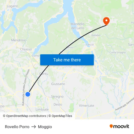 Rovello Porro to Moggio map