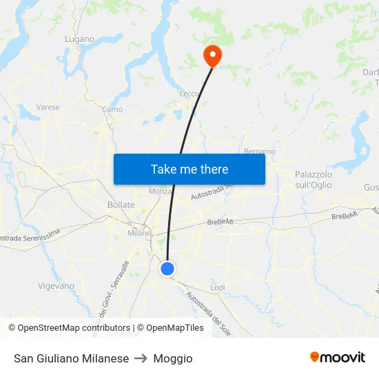 San Giuliano Milanese to Moggio map