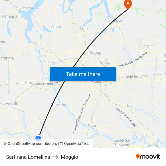 Sartirana Lomellina to Moggio map