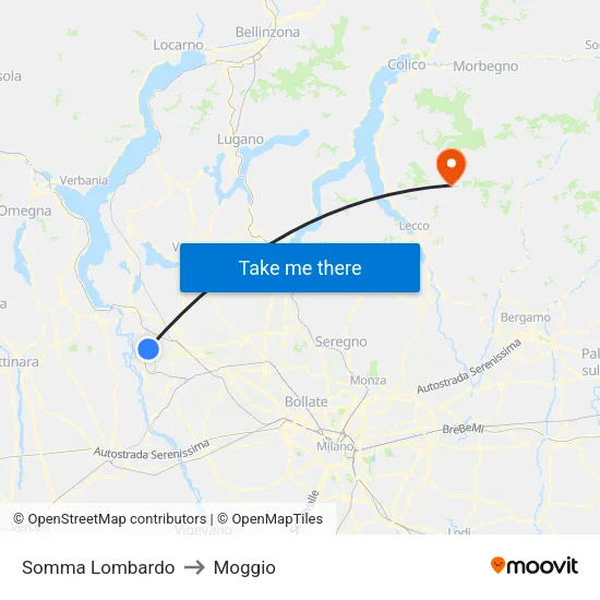 Somma Lombardo to Moggio map