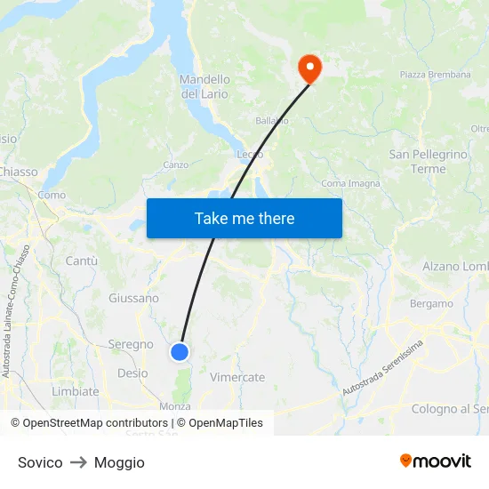 Sovico to Moggio map