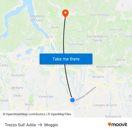 Trezzo Sull' Adda to Moggio map