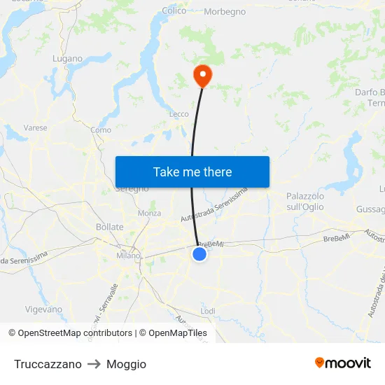 Truccazzano to Moggio map