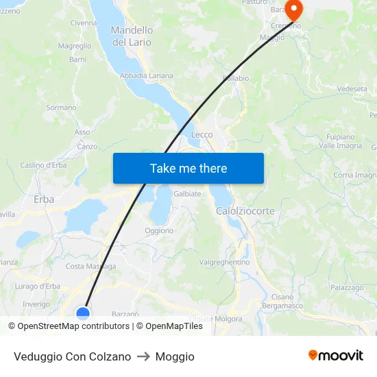Veduggio Con Colzano to Moggio map