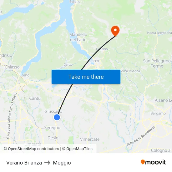 Verano Brianza to Moggio map