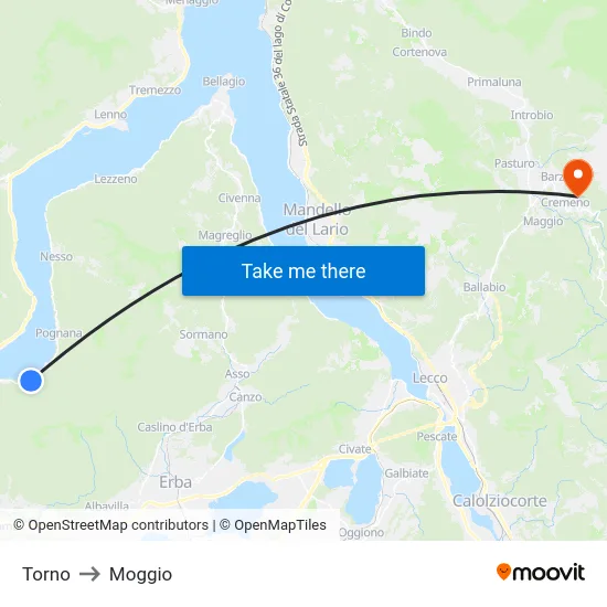 Torno to Moggio map