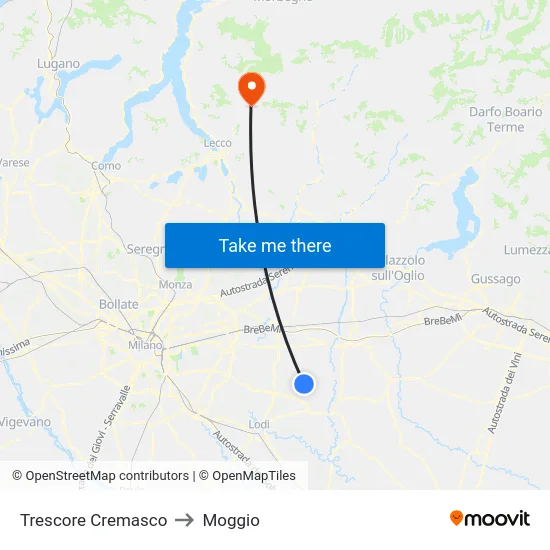 Trescore Cremasco to Moggio map
