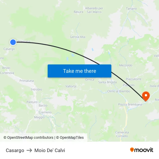 Casargo to Moio De' Calvi map
