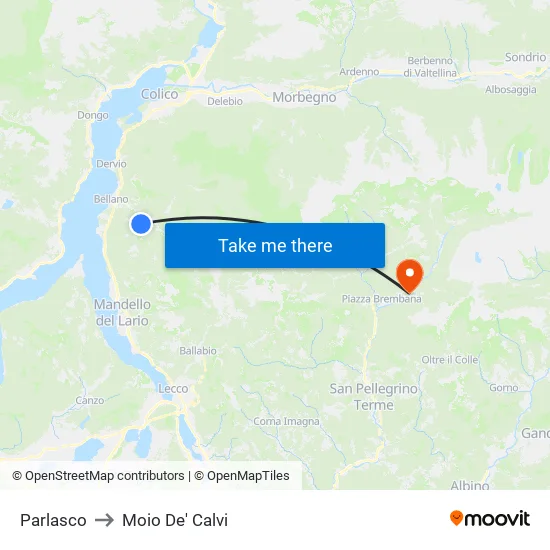 Parlasco to Moio De' Calvi map