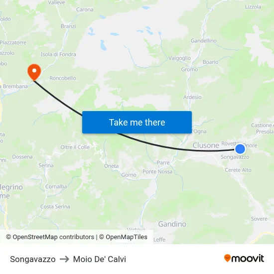 Songavazzo to Moio De' Calvi map