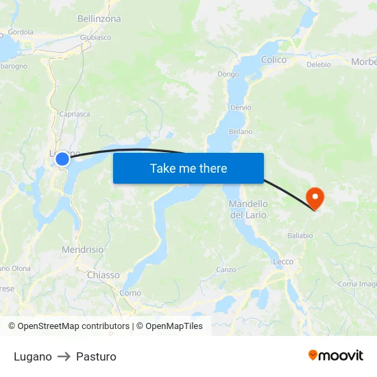 Lugano to Pasturo map