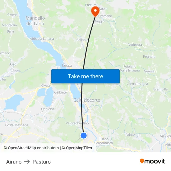 Airuno to Pasturo map
