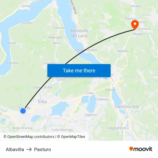 Albavilla to Pasturo map