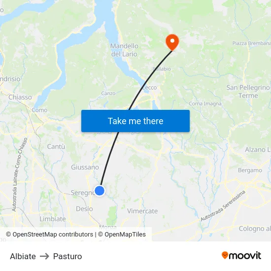 Albiate to Pasturo map