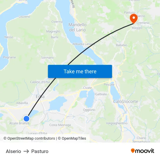 Alserio to Pasturo map