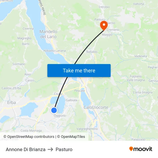 Annone Di Brianza to Pasturo map