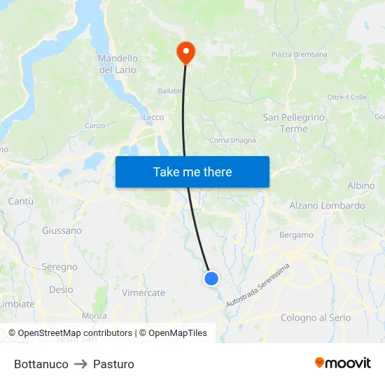 Bottanuco to Pasturo map