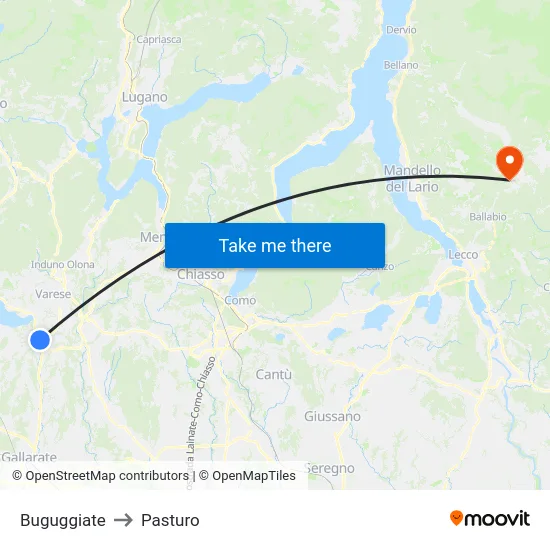 Buguggiate to Pasturo map