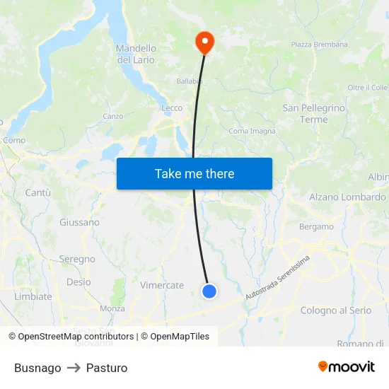 Busnago to Pasturo map