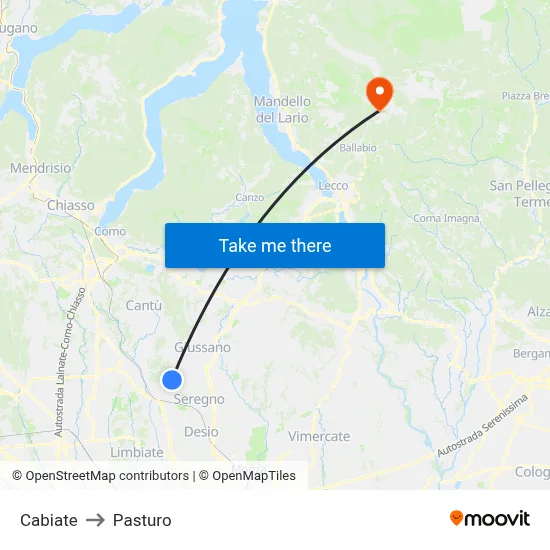 Cabiate to Pasturo map