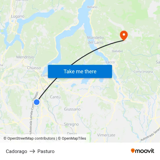 Cadorago to Pasturo map