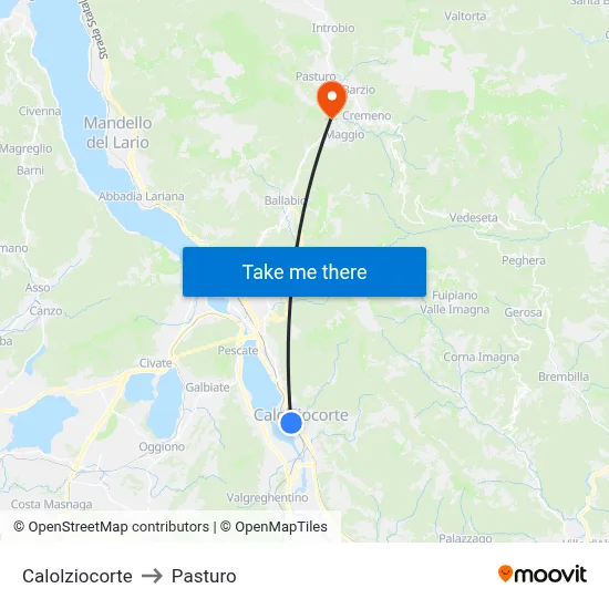 Calolziocorte to Pasturo map