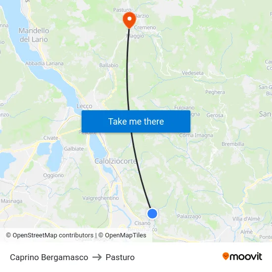 Caprino Bergamasco to Pasturo map