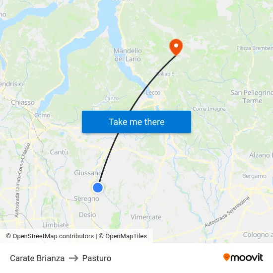 Carate Brianza to Pasturo map