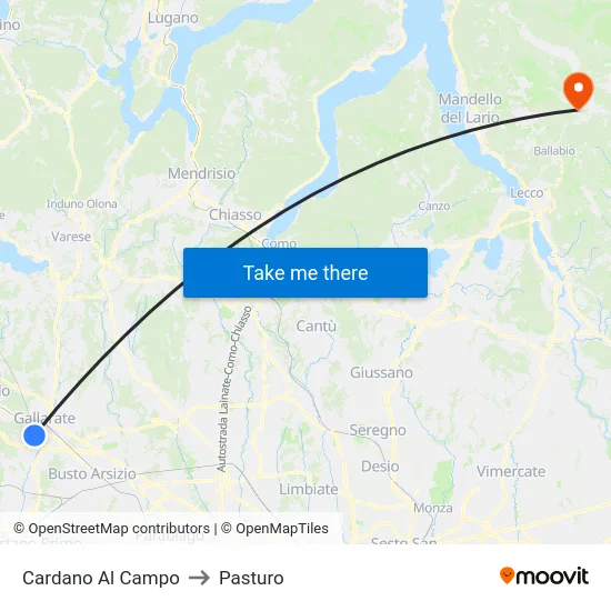 Cardano Al Campo to Pasturo map