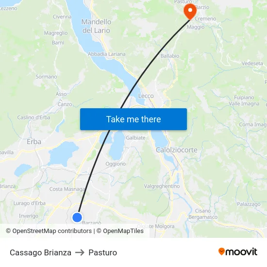 Cassago Brianza to Pasturo map