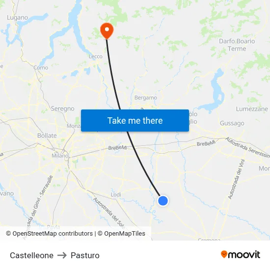 Castelleone to Pasturo map