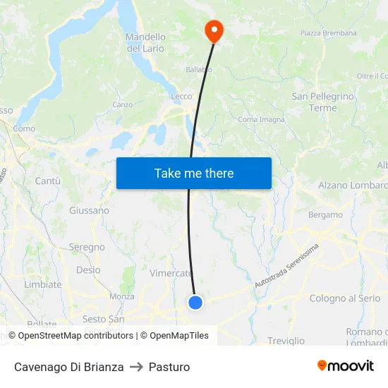Cavenago Di Brianza to Pasturo map