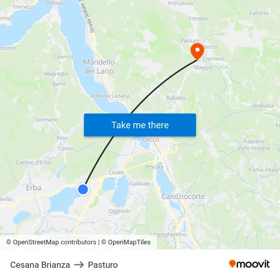 Cesana Brianza to Pasturo map