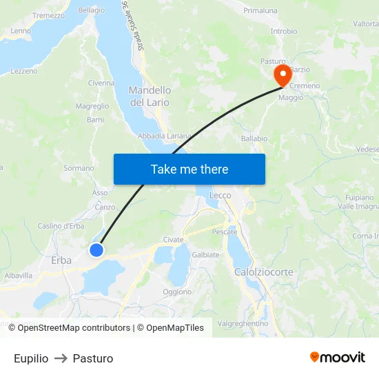 Eupilio to Pasturo map